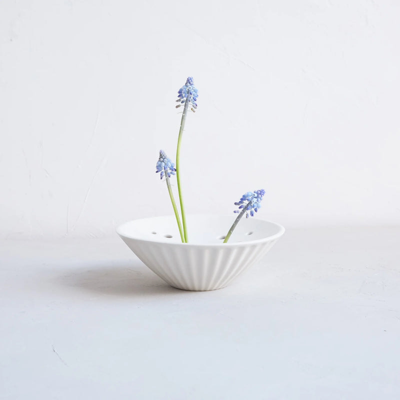 Ceramic Pleated Flower Frog Vase