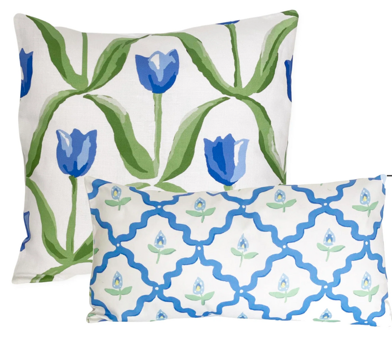Dana Gibson Blue Tulip on White Pillow