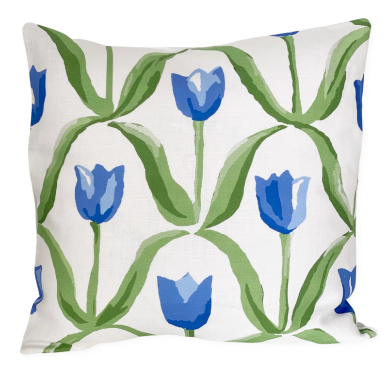 Dana Gibson Blue Tulip on White Pillow
