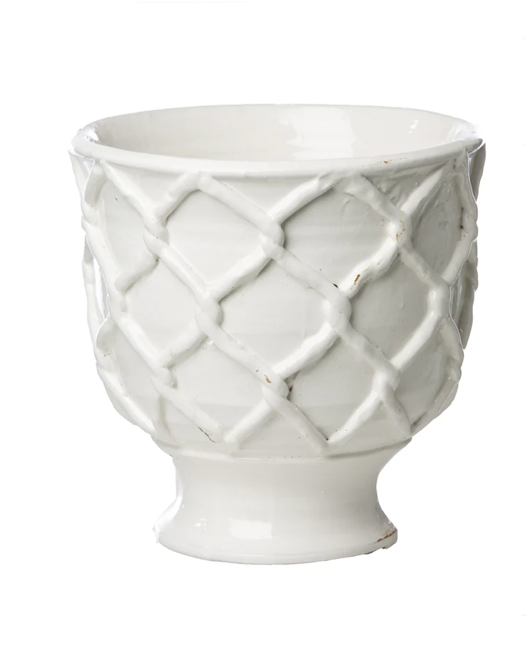 Vinci Criss Cross Pattern White Ceramic Planter, Large