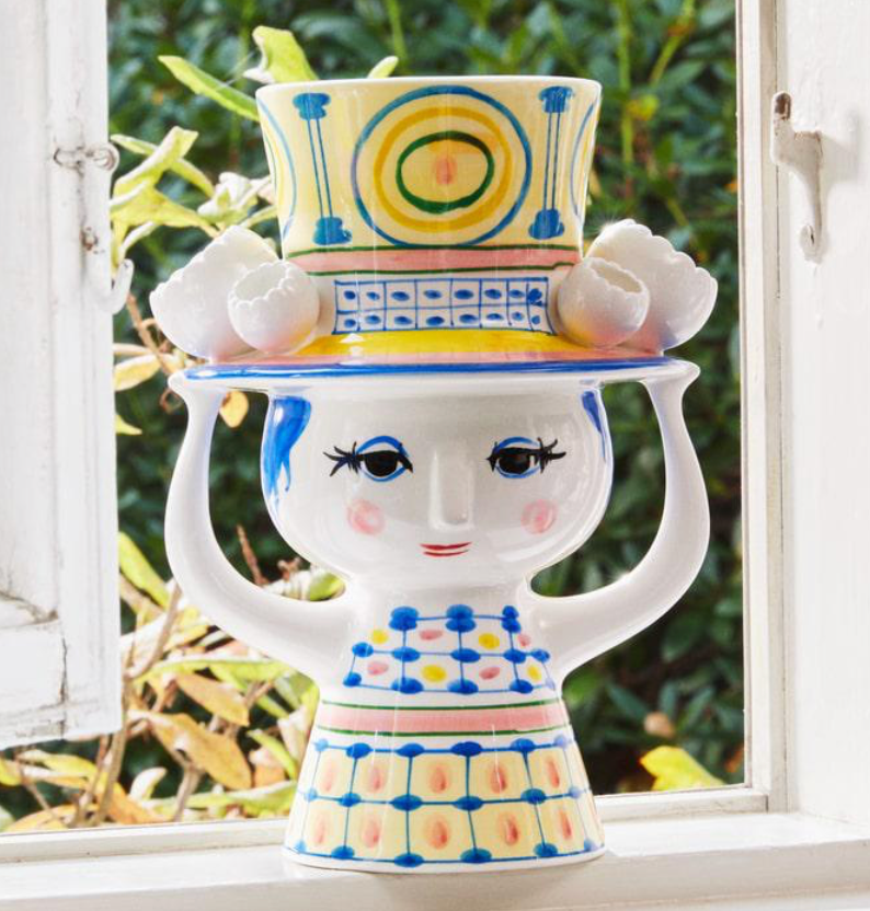 Bjørn Wiinblad Lady with Hat Vase H 8.1 in Blue