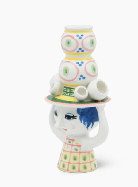 Candle holder Bjørn Wiinblad Lady with Hat Candle Holder, Pink, H: 6.3''