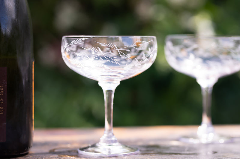 Crystal Champagne Saucers With Fern Design (Set of 4)