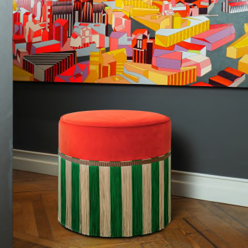 Couture Geometric Riga Large Orange & Green Ottoman