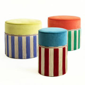 Couture Geometric Riga Small Light-Blue & Red Ottoman