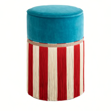 Couture Geometric Riga Small Light-Blue & Red Ottoman