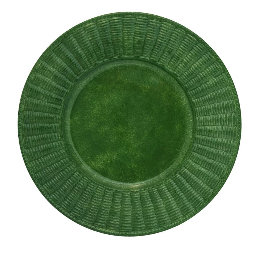 Green Wicker Ceramic Plates (Set of 4)