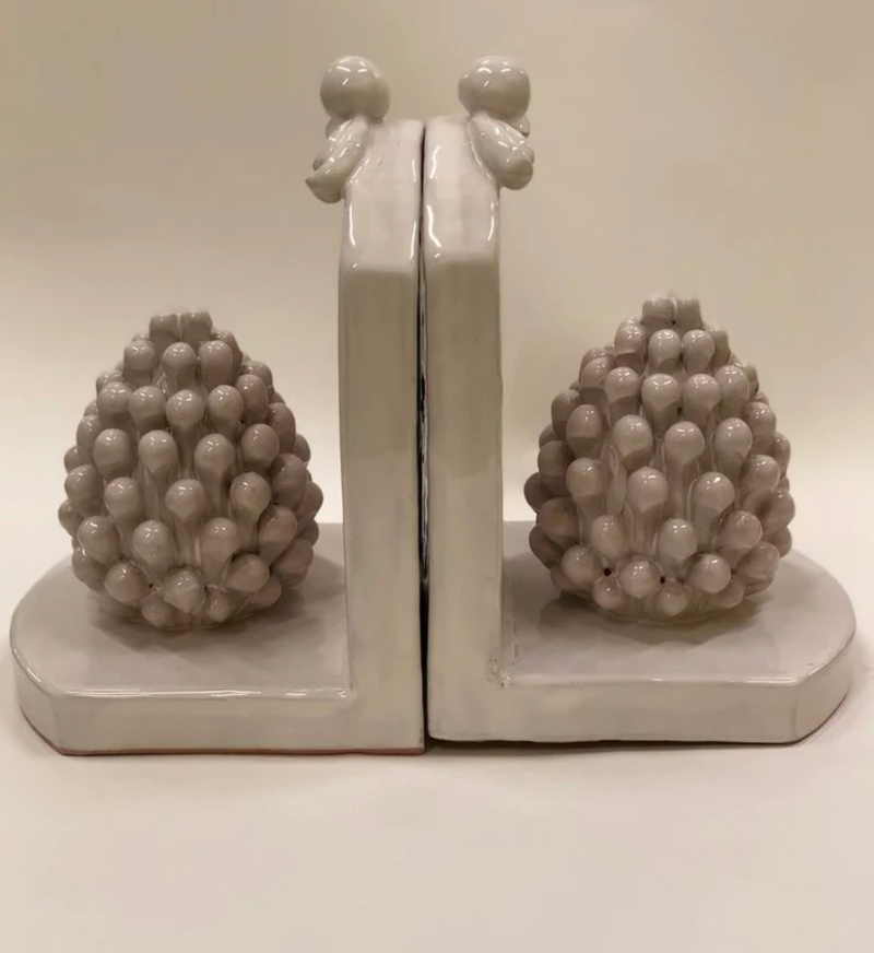 Pinecone Bookend Set White