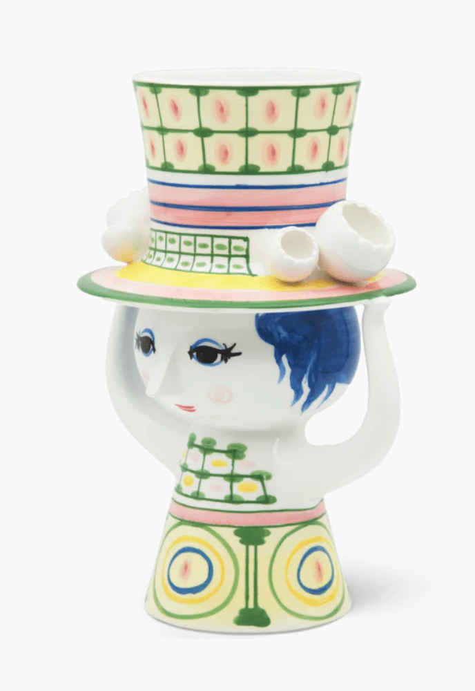 Bjørn Wiinblad Lady with Hat Vase, Green, H: 9.6''