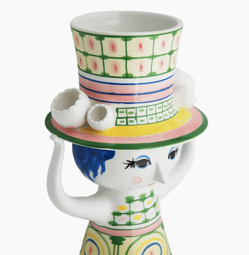Bjørn Wiinblad Lady with Hat Vase, Green, H: 9.6''