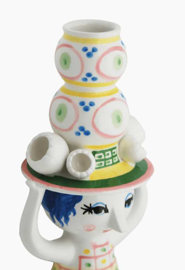 Candle holder Bjørn Wiinblad Lady with Hat Candle Holder, Pink, H: 6.3''