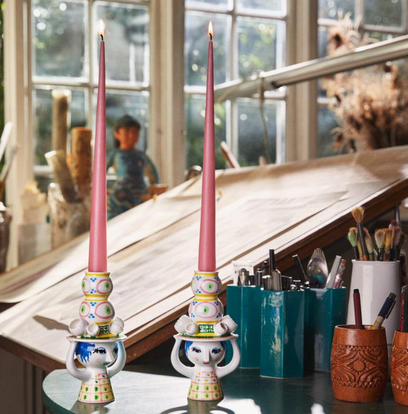 Candle holder Bjørn Wiinblad Lady with Hat Candle Holder, Pink, H: 6.3''